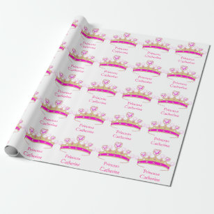 Pretty Pink Princess Crown  Optional Custom Name Wrapping Paper