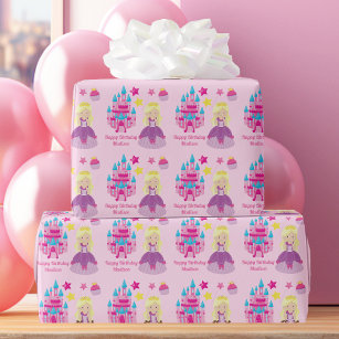 Pretty Pink Princess Girl Custom Birthday Castle Wrapping Paper
