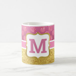 Pretty Pink Princess Glitter Dots & Gold Art Deco Coffee Mug
