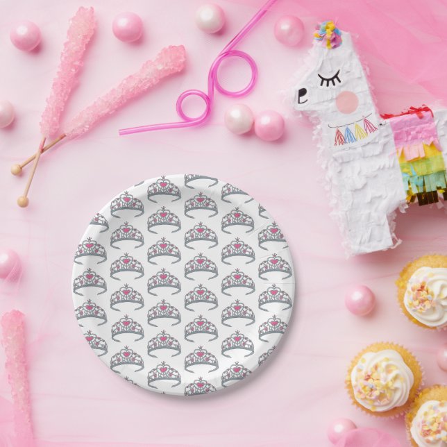 Pretty Pink Princess Tiara Birthday Party Girl Paper Plate (Party)