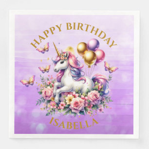 Pretty Pink, Purple and Gold Unicorn Birthday  Napkin