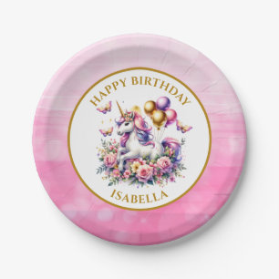 Pretty Pink, Purple and Gold Unicorn Birthday  Paper Plate