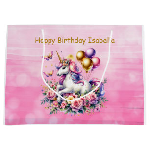Pretty Pink, Purple and Gold Unicorn Birthday Part Large Gift Bag