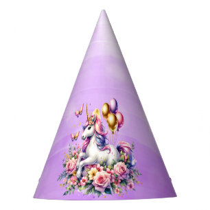 Pretty Pink, Purple and Gold Unicorn Birthday  Party Hat