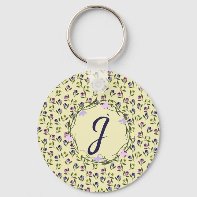 Pretty Pink Purple and Yellow Pansies Keychain (Front)