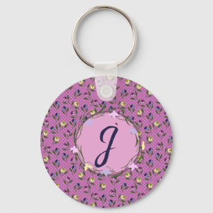 Pretty Pink Purple and Yellow Pansies Keychain