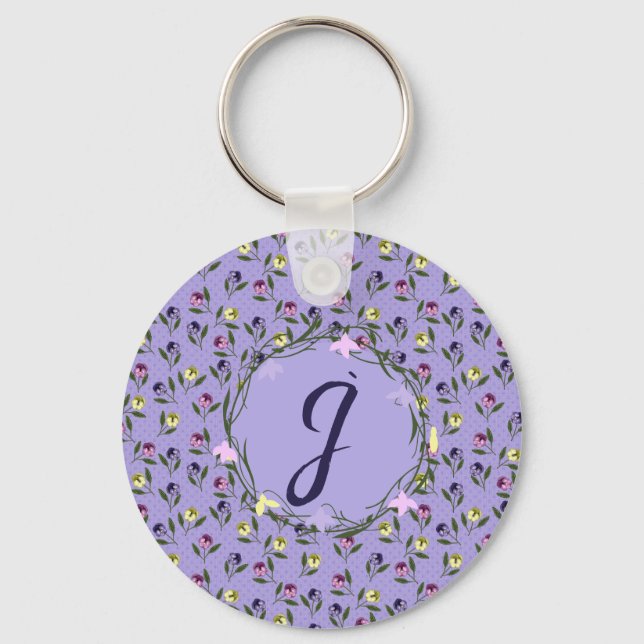 Pretty Pink Purple and Yellow Pansies Keychain (Front)