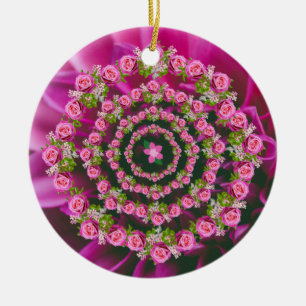 Pretty Pink Purple Green Garden Flowers Christmas Ceramic Ornament