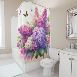 Pretty Pink Purple Lilacs Floral Shower Curtain