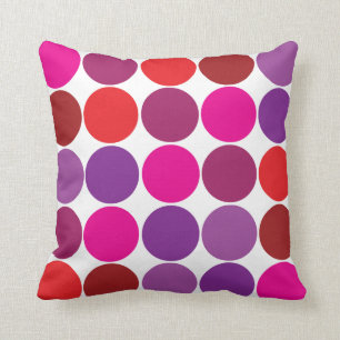 Pretty Pink Purple Red Polka Dots Circles Pattern Throw Pillow