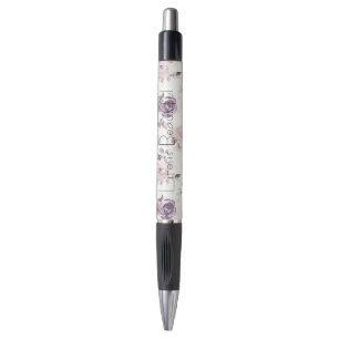 Pretty Pink Purple Roses Floral Pen