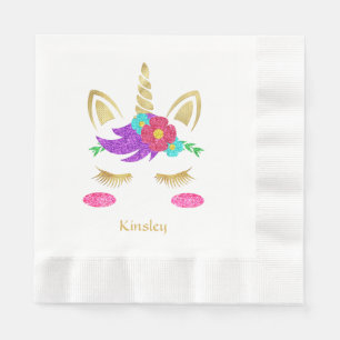 Pretty Pink & Purple Unicorn Personalized Birthday Napkin