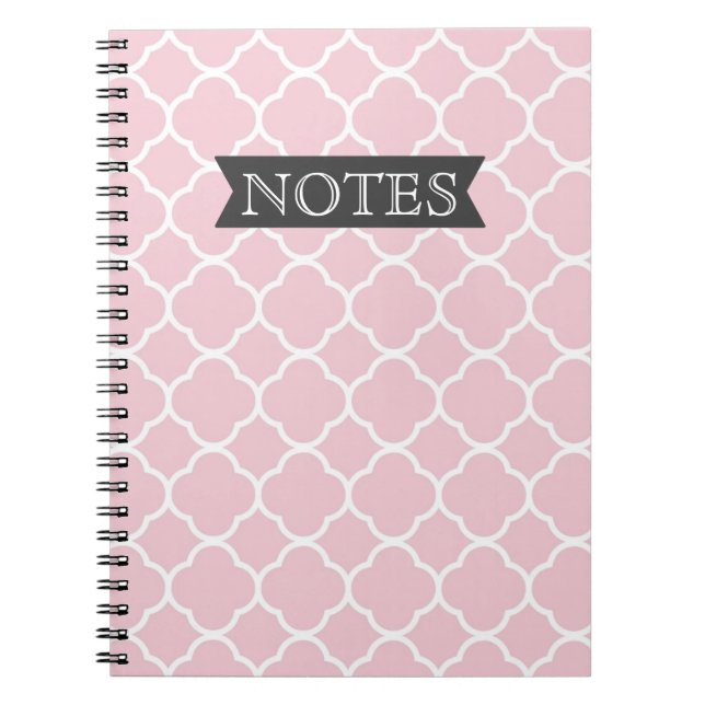 Pretty Pink Quatrefoil Notebook (Front)