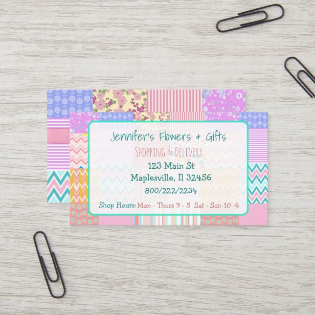 Pretty Pink Quilt & Bow Business Card (Front/Back In Situ)