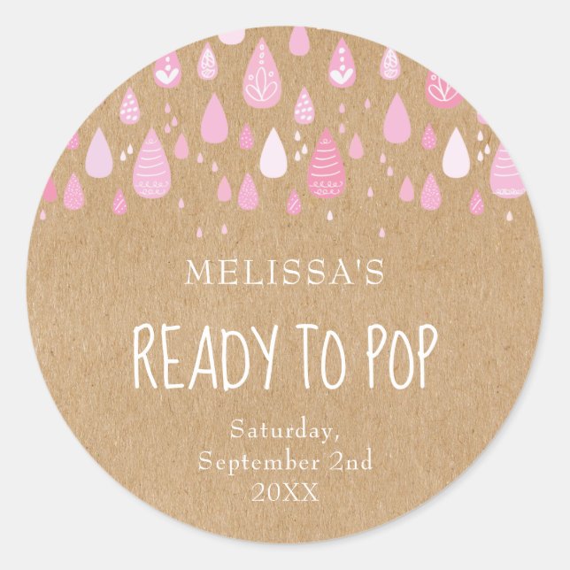 Pretty Pink Raindrops Ready To Pop Baby Shower Classic Round Sticker (Front)