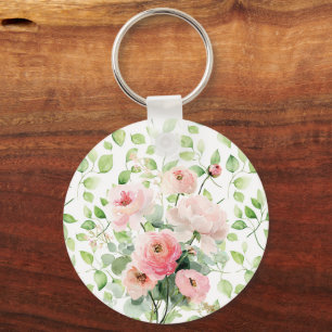 Pretty Pink Ranunculus Flowers Keychain