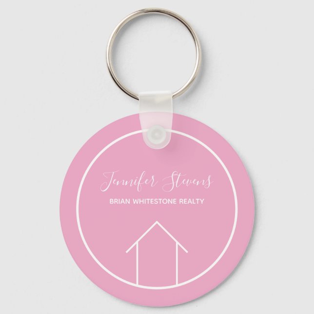 Pretty Pink Real Estate Agent Personalized Realtor Keychain (Front)