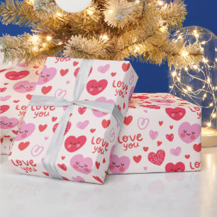 Pretty Pink Red Hearts Pattern   Wrapping Paper