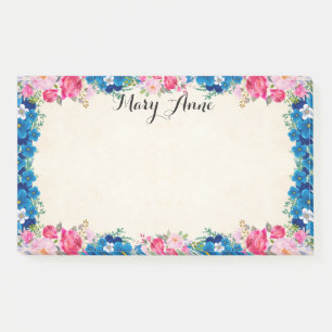Pretty Pink Red Roses Blue Flowers Personalized Post-it Notes