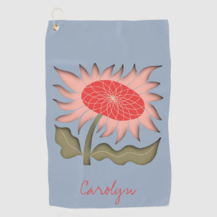 Pretty Pink Retro 3D Sunflower Golf Towel