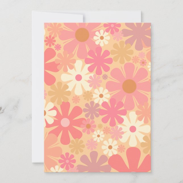 Pretty Pink Retro 60s 70s Flowers Invitation (Front)