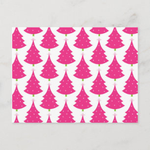 Pretty Pink Retro Christmas Tree Pattern Holiday Postcard