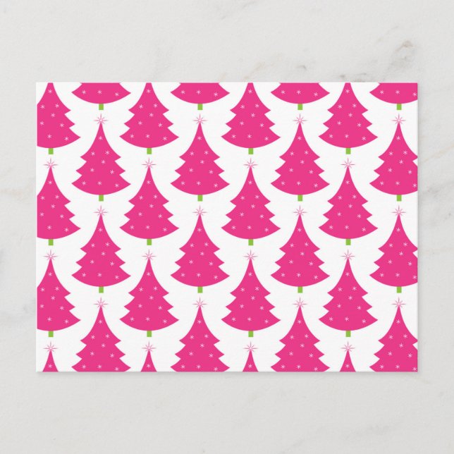 Pretty Pink Retro Christmas Tree Pattern Holiday Postcard (Front)