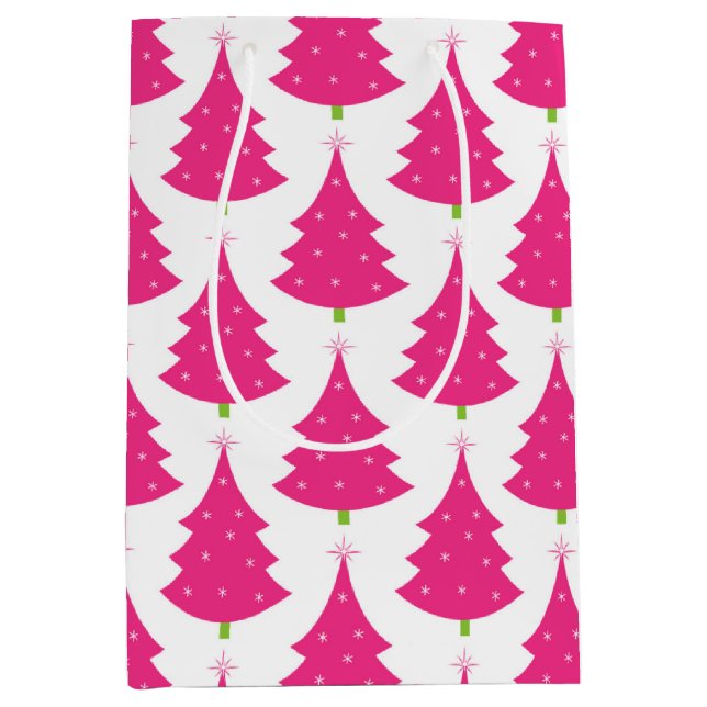 Pretty Pink Retro Christmas Tree Pattern Medium Gift Bag (Front)