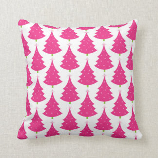 Pretty Pink Retro Christmas Tree Pattern Throw Pillow