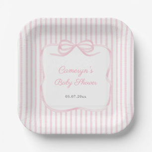 Pretty Pink Ribbon Bow Baby Shower For Girl Party Paper Plate
