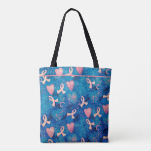 Pretty Pink Ribbons and Pink Hearts Tote Bag