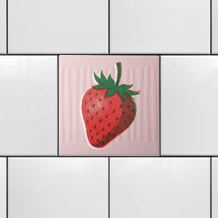 Pretty Pink Risograph Strawberry & Stripes Tile