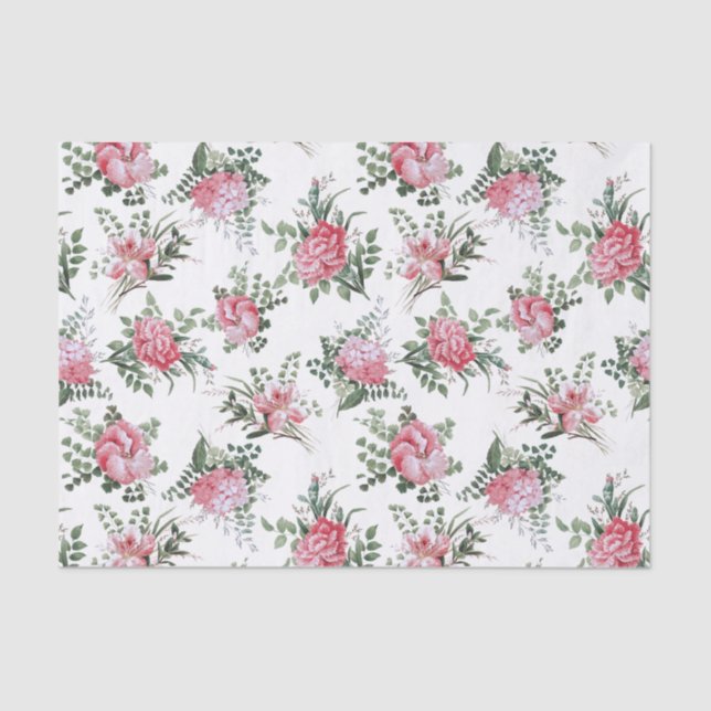 Pretty Pink Romantic Flowers and Ferns Tissue Paper (Front)