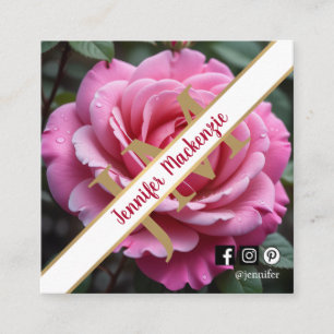 Pretty Pink Rose AI Generated Square Business Card