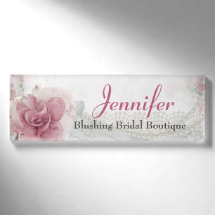 Pretty Pink Rose and Pearls Employee Name Tag