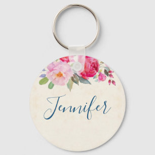 Pretty Pink Rose and Peony Border Keychain