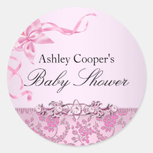 Pretty Pink Rose Baby Shower Sticker