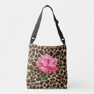 Pretty Pink Rose Brown & Gold Animal Print Crossbody Bag