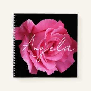 Pretty pink rose floral customizable Angela name Notebook