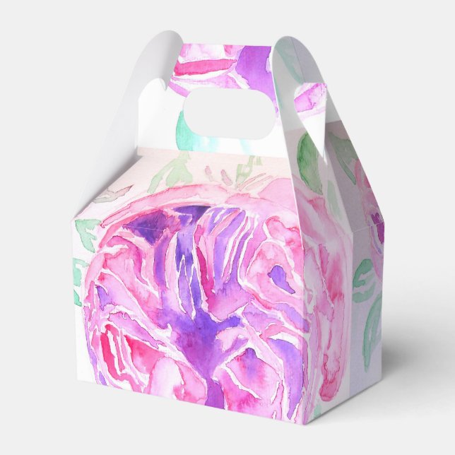 Pretty Pink Rose Floral Wedding Cake Favor Box (Front Side)