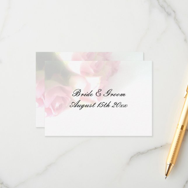 Pretty pink rose flower background wedding enclosure card (Front/Back In Situ)