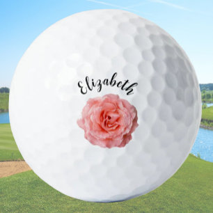 Pretty pink rose flower custom name ladies golf balls