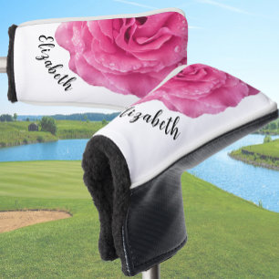 Pretty pink rose flower custom name womens golf head cover