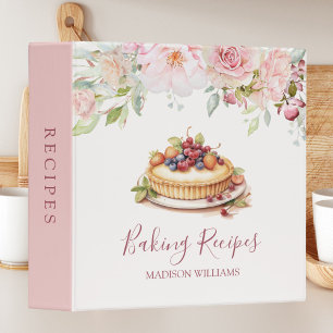 Pretty Pink Rose Flower Floral Baking Recipe Binder