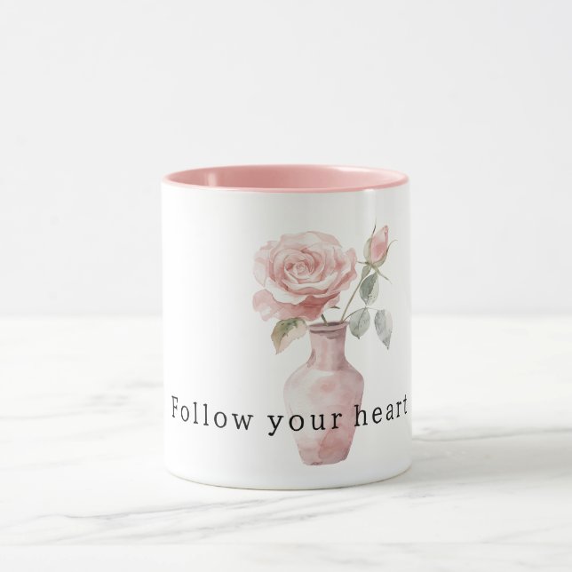 Pretty Pink Rose Flowers in Vase Mug (Center)