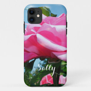 pretty pink rose flowers iPhone case with name.