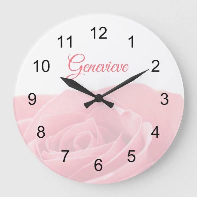 Pretty Pink Rose Personalized with Name Wall Clock (Front)