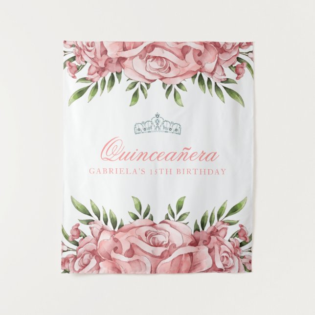 Pretty Pink Rose | Quinceanera backdrop Tapestry (Front)