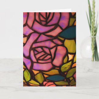 Pretty Pink Rose Stained Glass Greeting Note Card