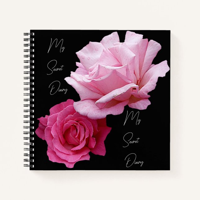 Pretty pink rose stylish beautiful floral girly notebook (Front)